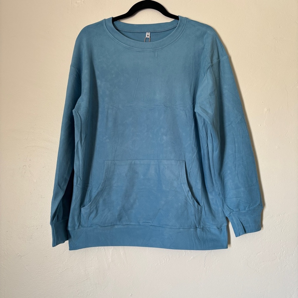 MISFAY Women’s Blue Pullover Crewneck Long Sleeve Sweatshirt with pocket, Size M